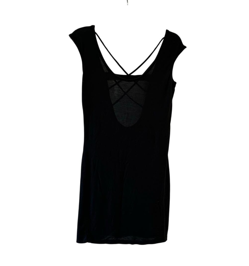 Volcom Black Minimalist Mini Dress Stretchy Open Back Cover Up Summer Beach M